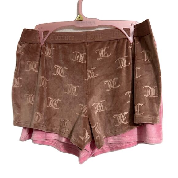 Juicy Couture Lounge Shorts Women L Pink Brown 2 Pk Velour Plush Bling Logo NWT - Picture 2 of 12